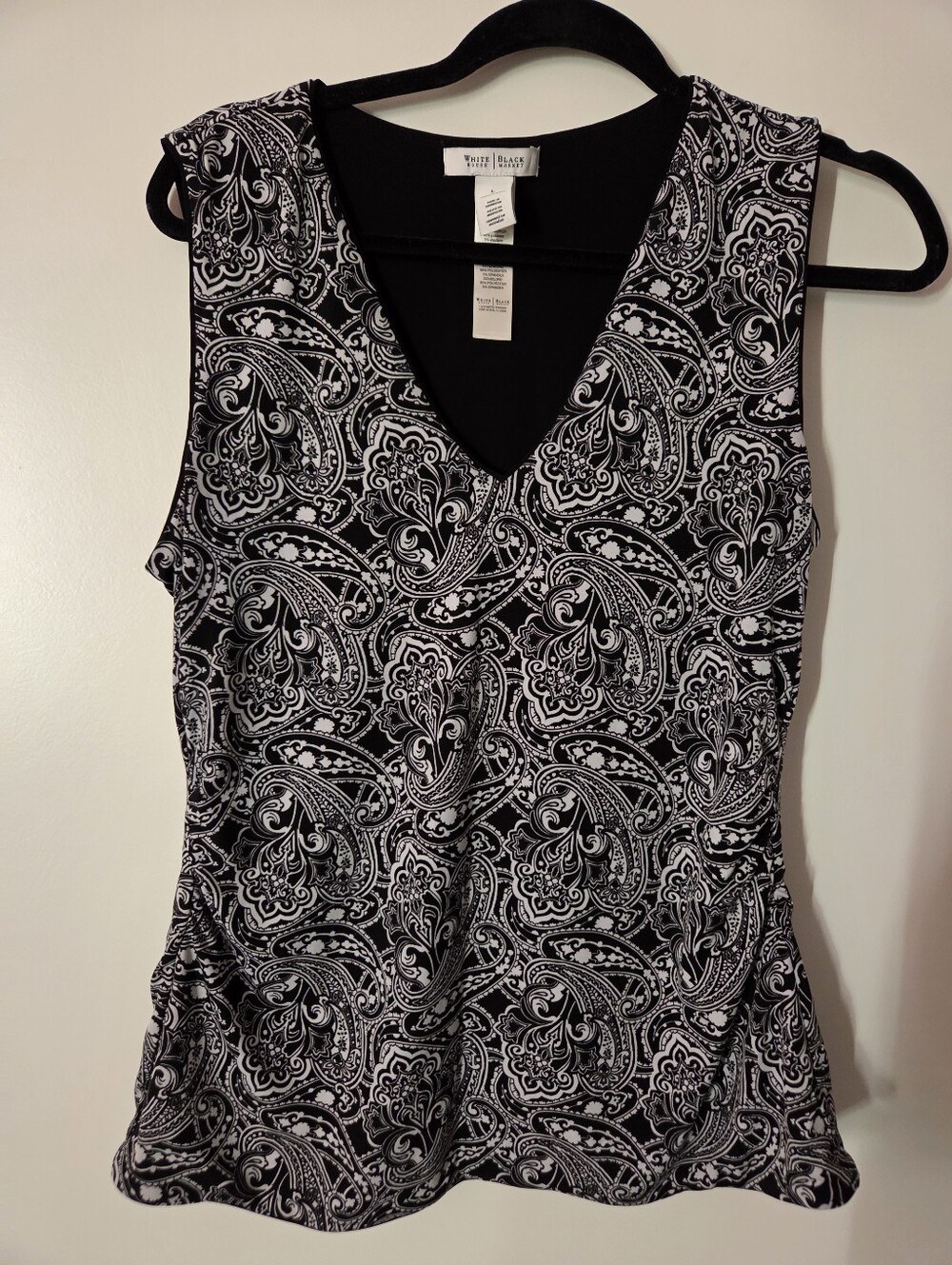White House Black Market Black & White Paisley V-Neck Reversible Tank